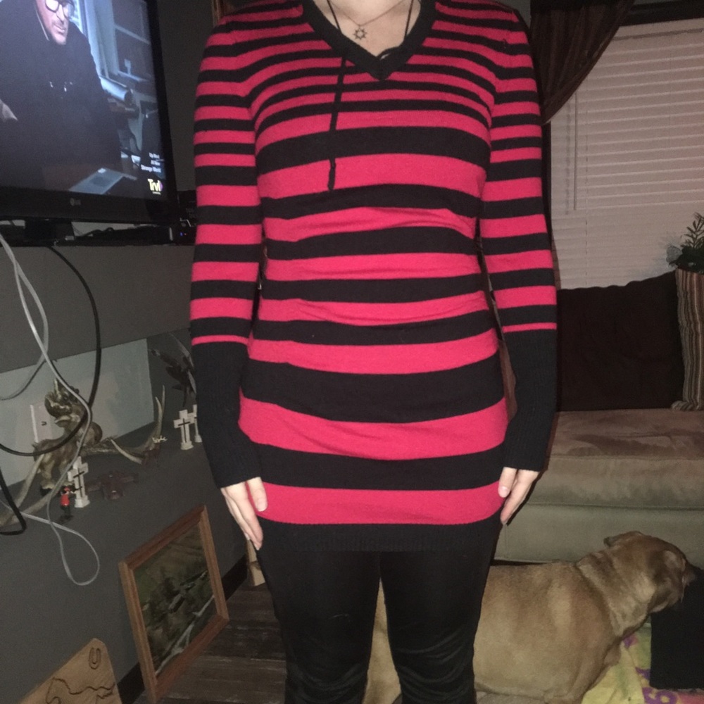 Red striped hoodie